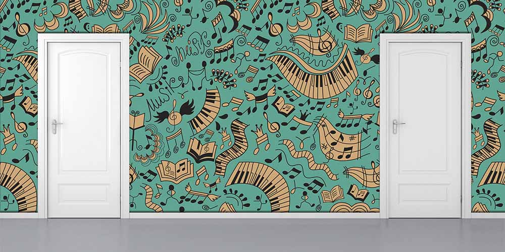 Müzik Enstrümanları ve Notalar Desenli Duvar Kağıdı 1048