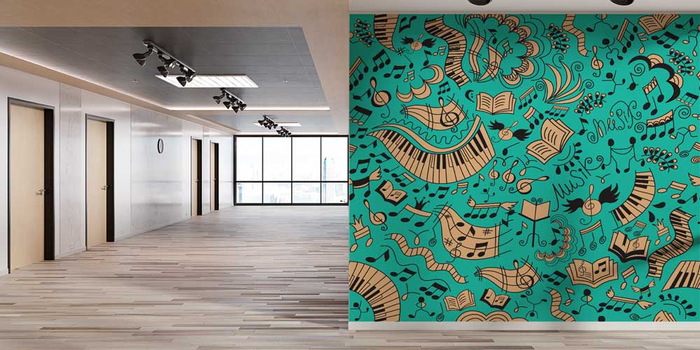 Müzik Enstrümanları ve Notalar Desenli Duvar Kağıdı 1048