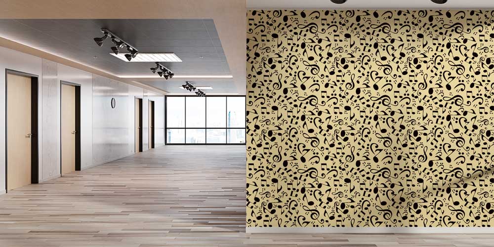 music-classroom-decoration-1047-02 Müzik Notaları Desenli Duvar Kağıdı 1047