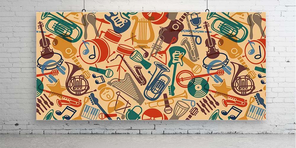 Retro Müzik Enstrümanları Desenli Duvar Kağıdı 1054