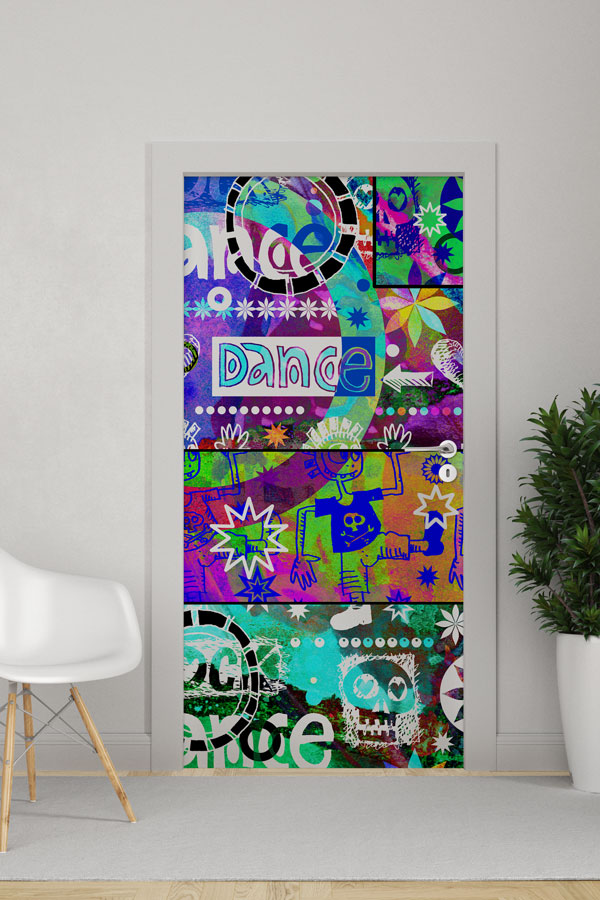 Soyut Dans ve Müzik Temalı Grafiti Kapı Giydirme 8855