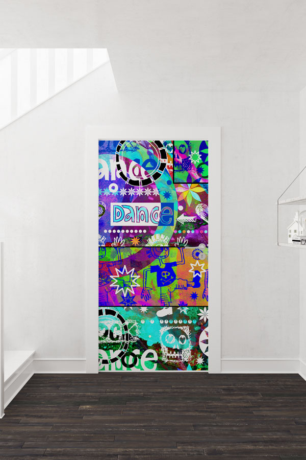 Soyut Dans ve Müzik Temalı Grafiti Kapı Giydirme 8855