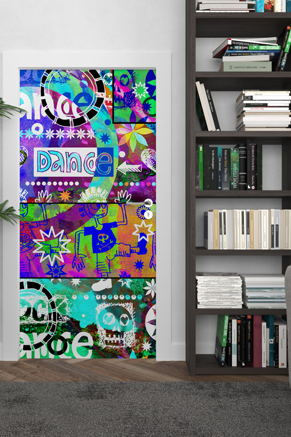 Soyut Dans ve Müzik Temalı Grafiti Kapı Giydirme 8855