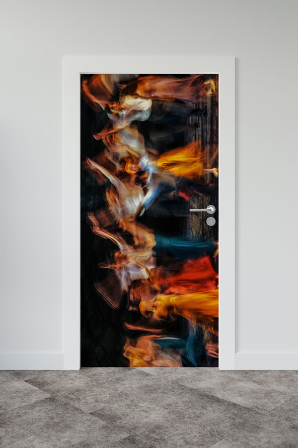 music-classroom-door-design-8871-00 Hareketli Dans Figürleri Soyut Kapı Giydirme 8871