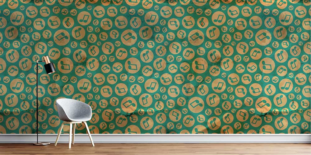 Retro Yuvarlak Notalar Desenli Duvar Kağıdı 1049
