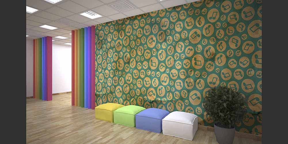 Retro Yuvarlak Notalar Desenli Duvar Kağıdı 1049