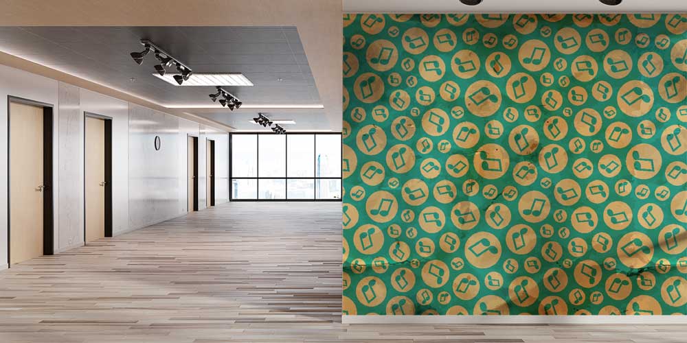 Retro Yuvarlak Notalar Desenli Duvar Kağıdı 1049