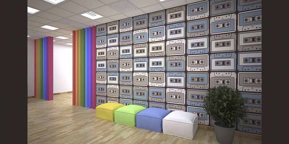 Retro Kaset Desenli Duvar Kağıdı 1055