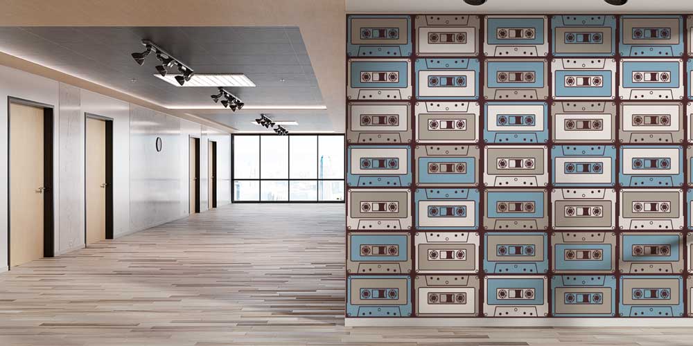 Retro Kaset Desenli Duvar Kağıdı 1055