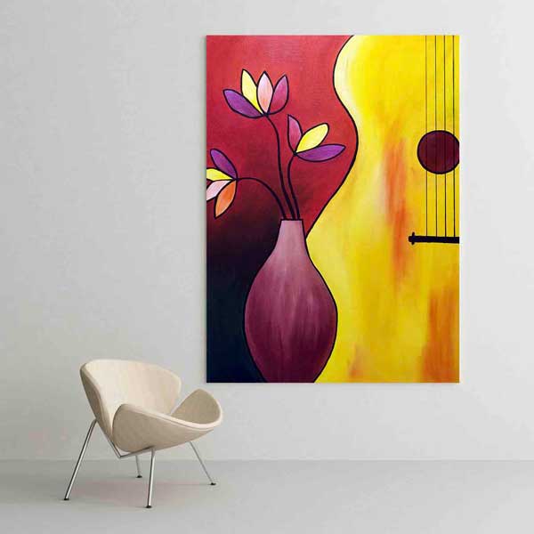 Modern Sanatsal Gitar ve Vazo Temalı Tablo – G-501