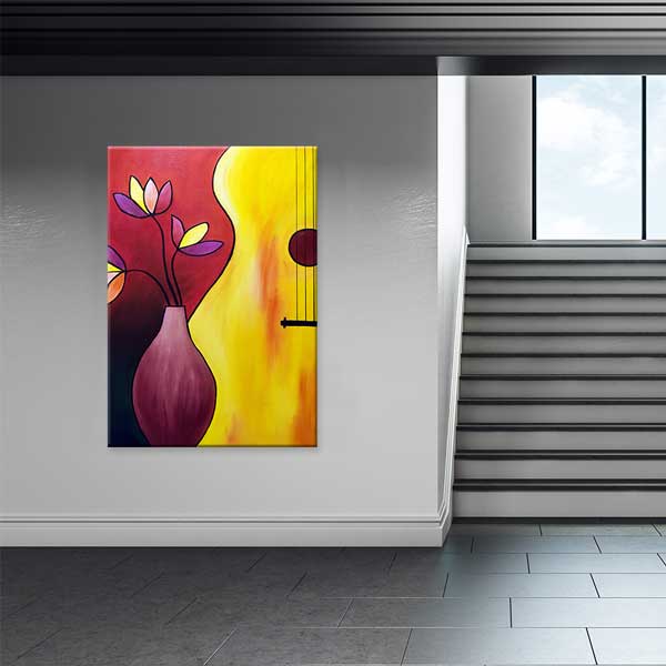 Modern Sanatsal Gitar ve Vazo Temalı Tablo – G-501