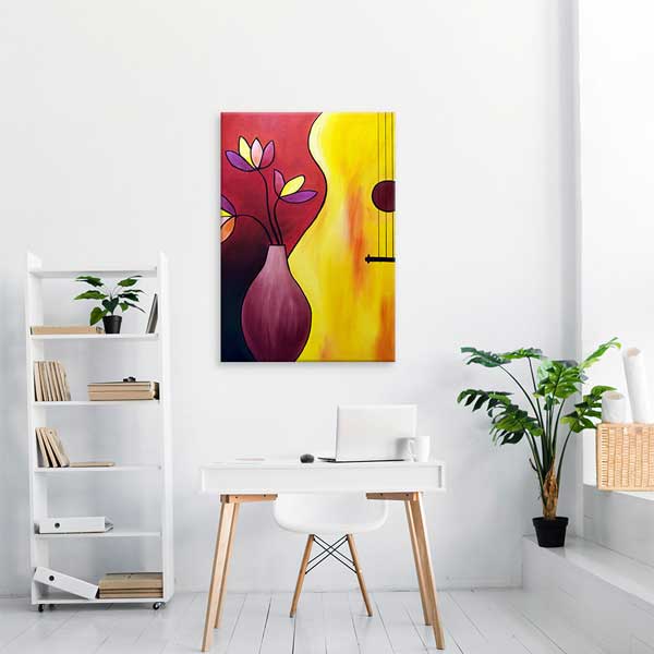 Modern Sanatsal Gitar ve Vazo Temalı Tablo – G-501