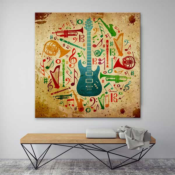 Müzik Enstrümanları ve Notalar Temalı Sanatsal Poster – B-155