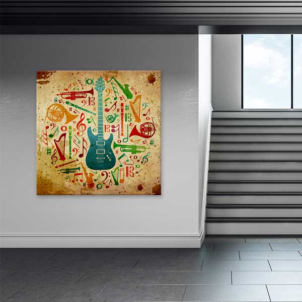 Müzik Enstrümanları ve Notalar Temalı Sanatsal Poster – B-155