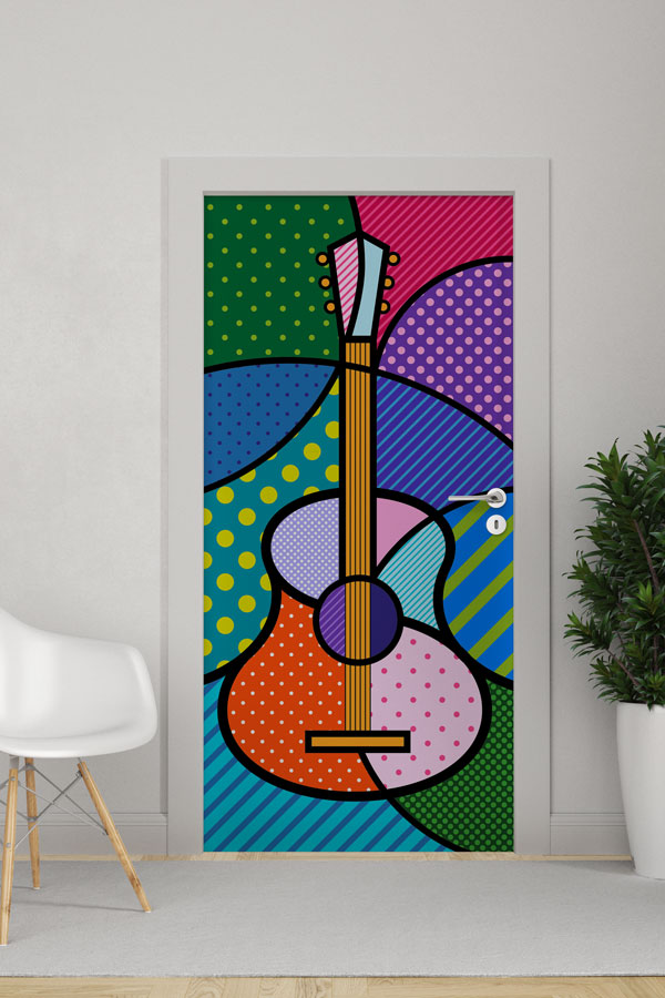 Pop Art Gitar Desenli Kapı Giydirme 8880