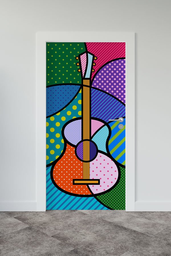 Pop Art Gitar Desenli Kapı Giydirme 8880
