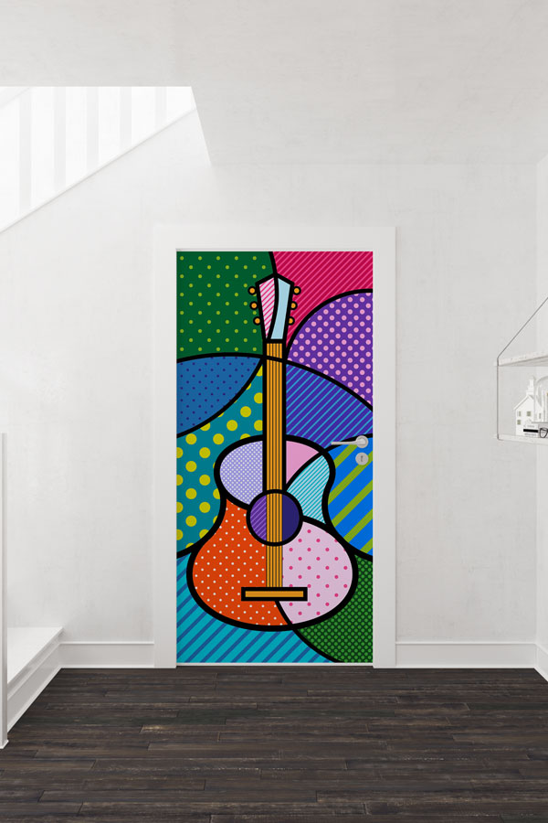 Pop Art Gitar Desenli Kapı Giydirme 8880