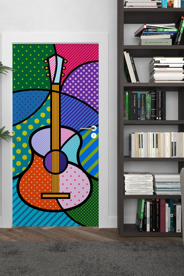 Pop Art Gitar Desenli Kapı Giydirme 8880