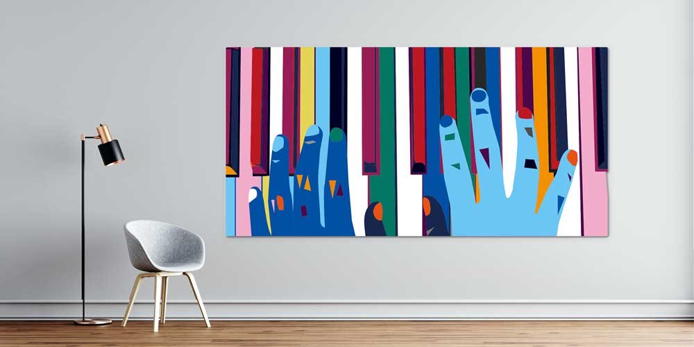 music-hall-wall-decor-7973-01 Bu büyük ebatlı duvar dekoru renkli piyano tuşları 7973
