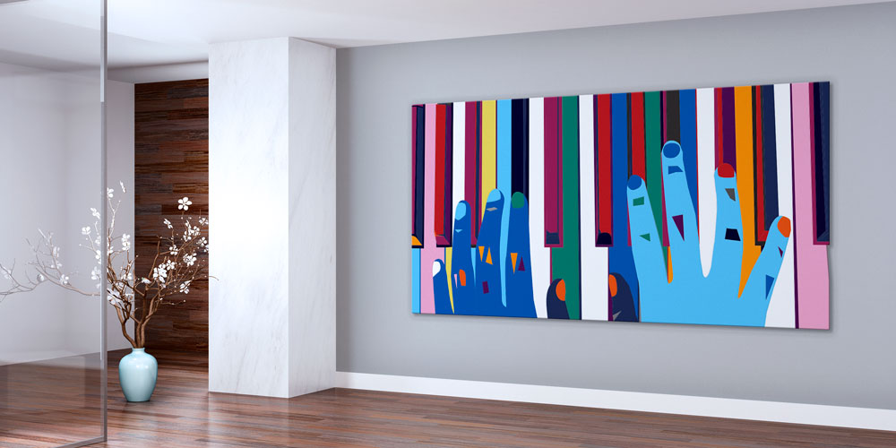 Bu büyük ebatlı duvar dekoru renkli piyano tuşları 7973