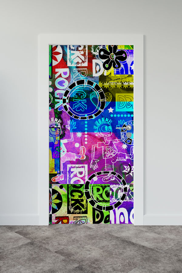 Rock ve Dans Temalı Graffiti Kapı Giydirme 8856