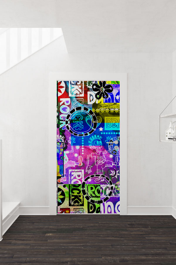 music-room-door-decor-8856-01 Rock ve Dans Temalı Graffiti Kapı Giydirme 8856