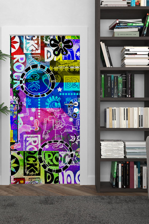 music-room-door-decor-8856-02 Rock ve Dans Temalı Graffiti Kapı Giydirme 8856