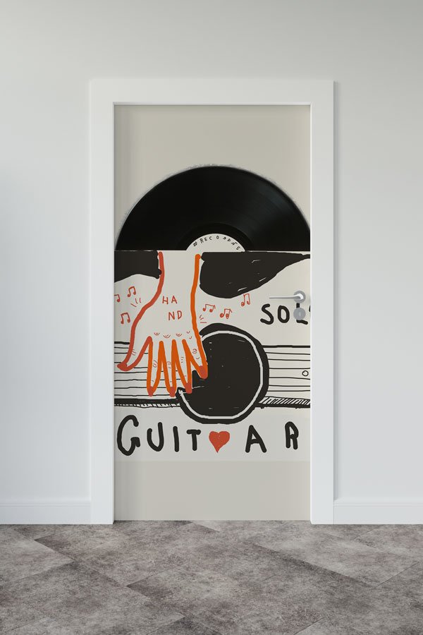 Retro Müzik Plak ve Gitar Kapı Giydirme 8863