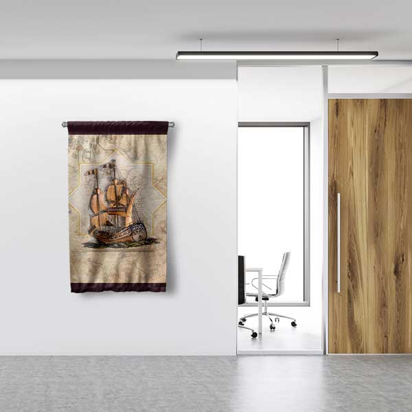 Dikey Vintage Gemi Haritası Duvar Flaması 11142