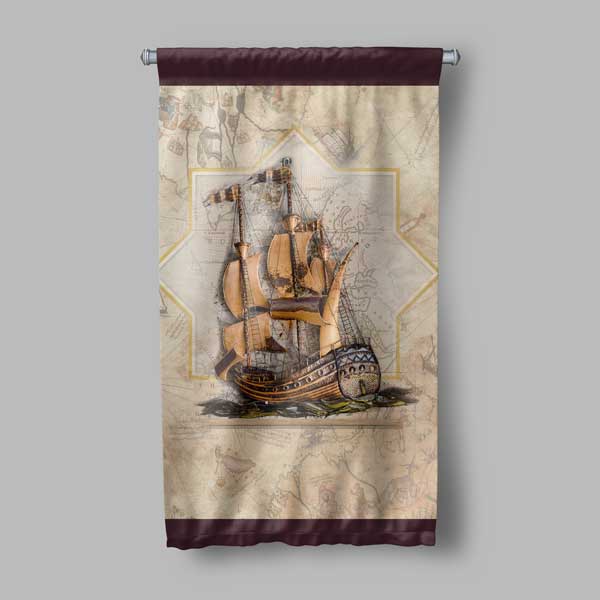 Dikey Vintage Gemi Haritası Duvar Flaması 11142