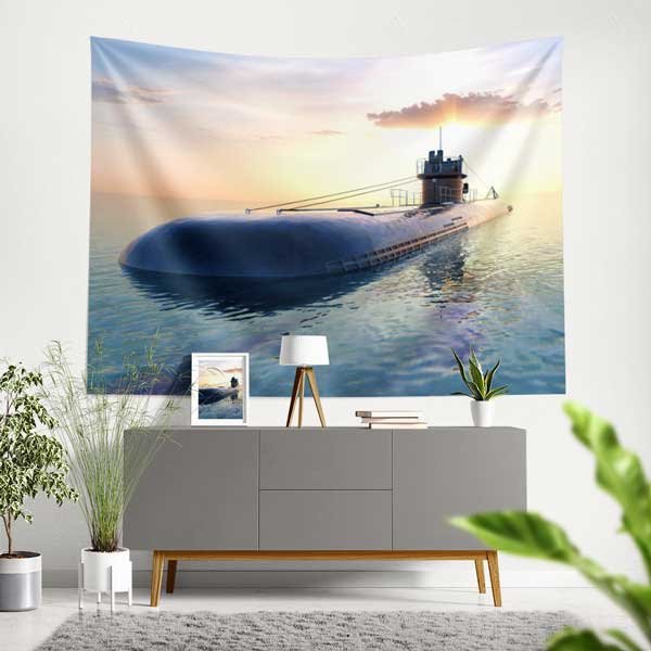 navy-wall-art-decor-11037-00 Gün Doğumu Denizaltı Silüeti Duvar Örtüsü 11037