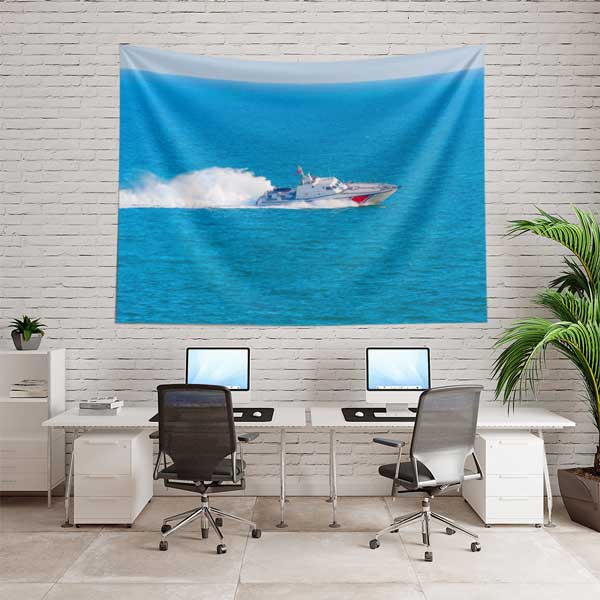 Mavi Denizde Sahil Güvenlik Botu Duvar Örtüsü 11038