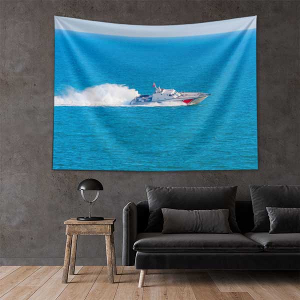 Mavi Denizde Sahil Güvenlik Botu Duvar Örtüsü 11038