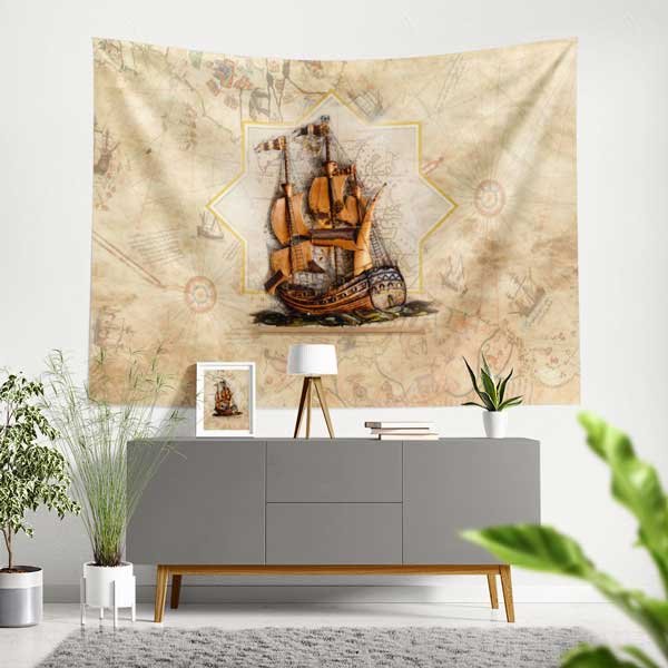 navy-wall-art-decor-11040-00 Vintage Gemi Haritası Duvar Örtüsü 11040