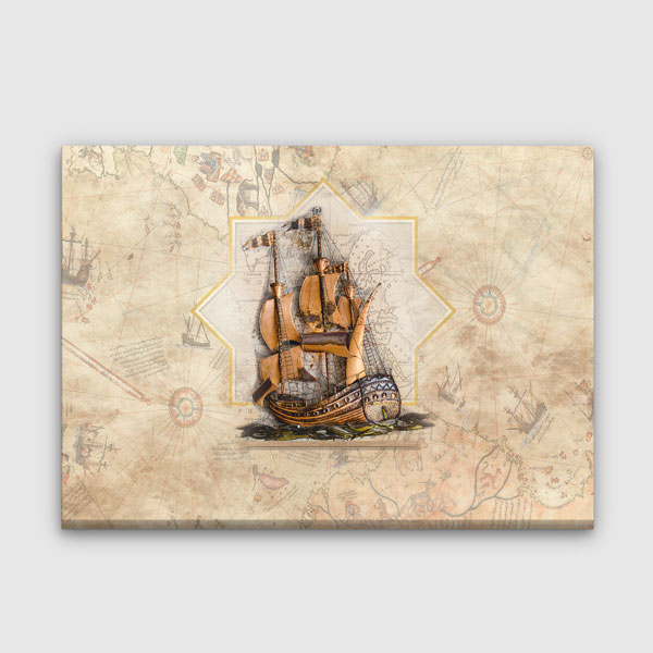 Antik Haritalı Yelkenli Gemi Kanvas Dekor – 11199