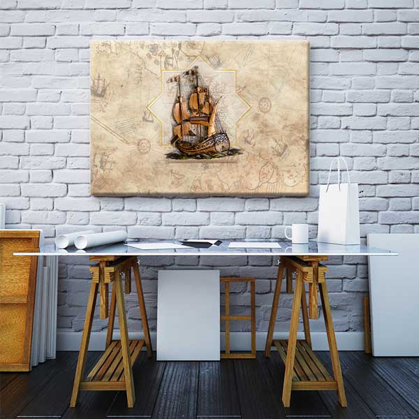 Antik Haritalı Yelkenli Gemi Kanvas Dekor – 11199