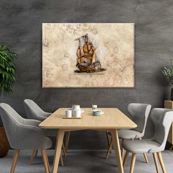 Antik Haritalı Yelkenli Gemi Kanvas Dekor – 11199