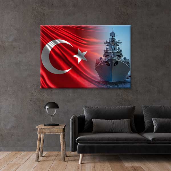 Türk Bayraklı Savaş Gemisi Kanvas Dekor – 11200