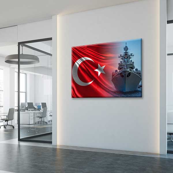 Türk Bayraklı Savaş Gemisi Kanvas Dekor – 11200