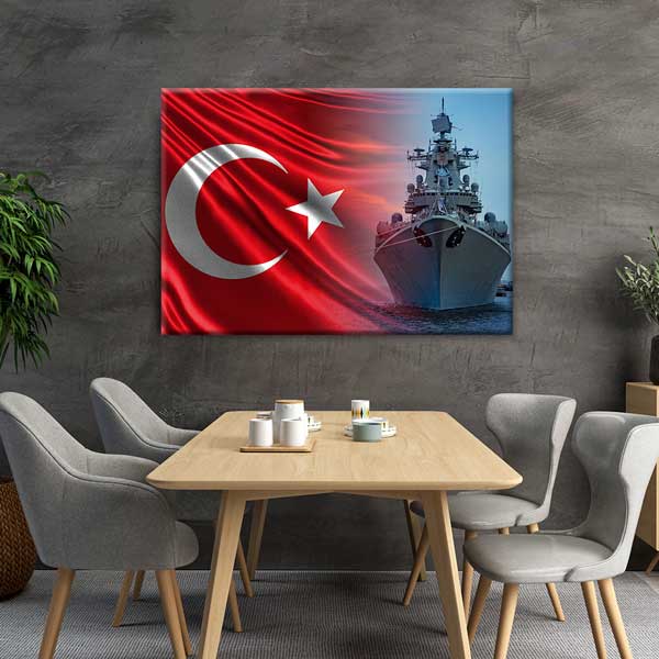 Türk Bayraklı Savaş Gemisi Kanvas Dekor – 11200