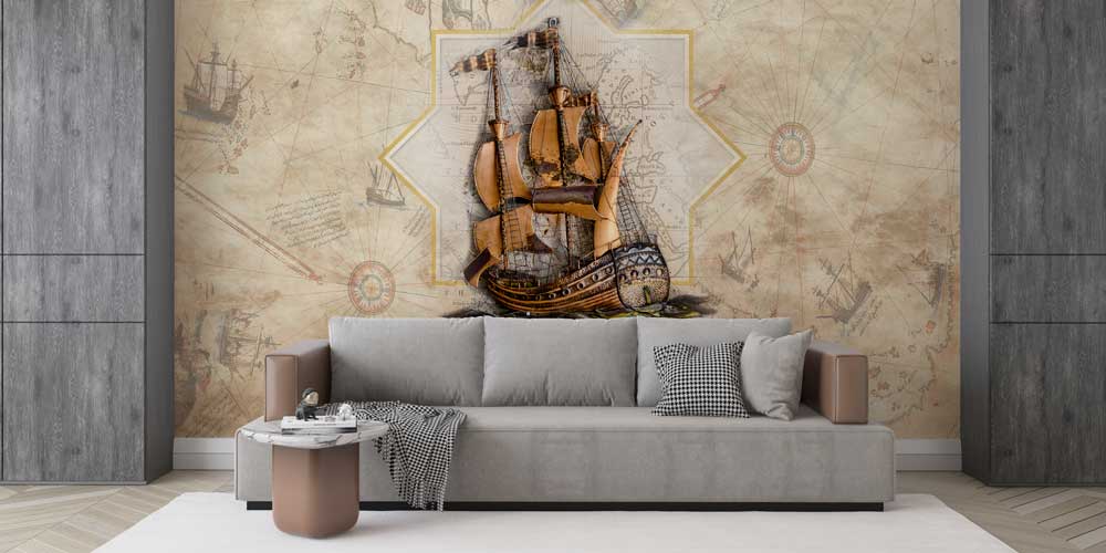 Antik Harita ve Yelkenli Gemi Duvar Kağıdı 10941