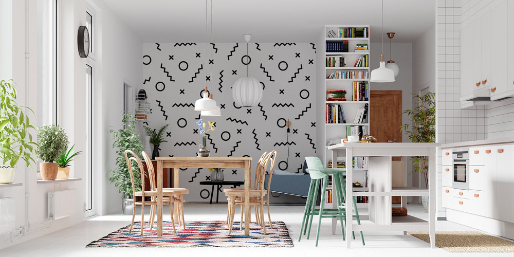 Memphis Tarzı Geometrik Desen Sanatı Duvar Kaplaması 5181