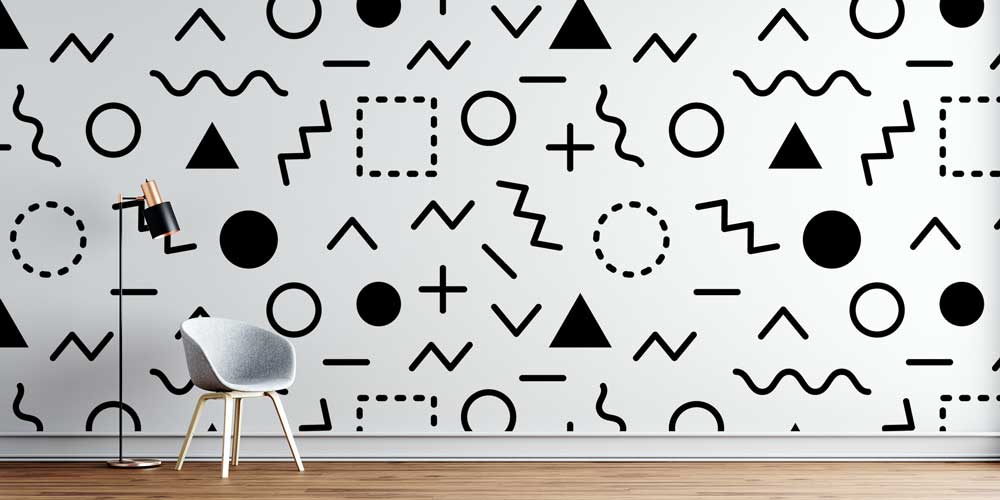 Memphis Tarzı Grafik Sembollü Desen Sanatı Duvar Kaplaması 5182