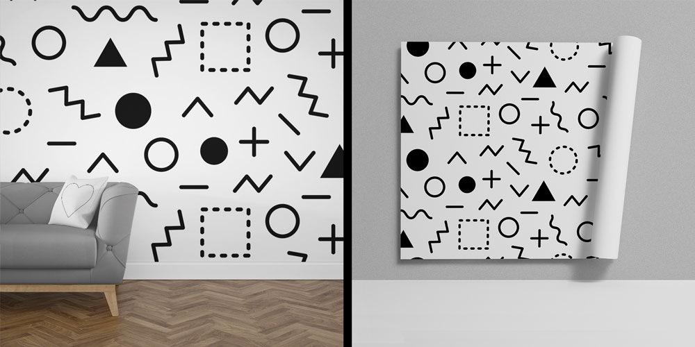 Memphis Tarzı Grafik Sembollü Desen Sanatı Duvar Kaplaması 5182