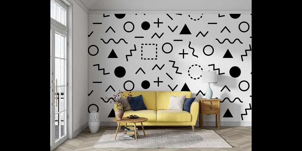 Memphis Tarzı Grafik Sembollü Desen Sanatı Duvar Kaplaması 5182