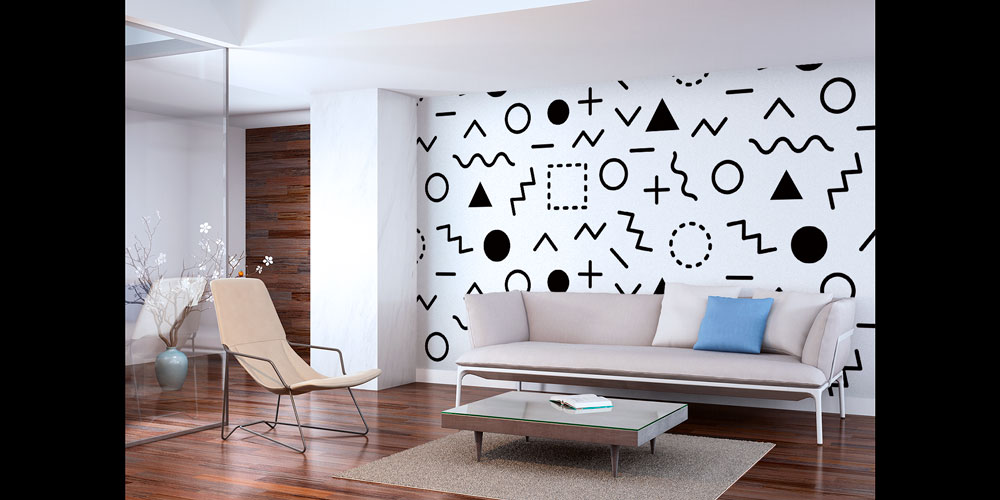 Memphis Tarzı Grafik Sembollü Desen Sanatı Duvar Kaplaması 5182