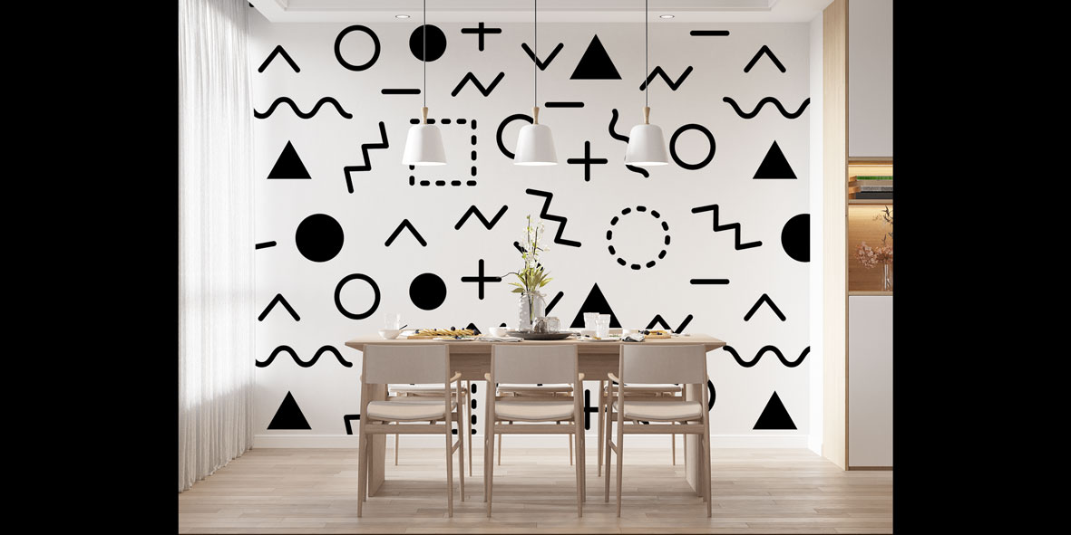 Memphis Tarzı Grafik Sembollü Desen Sanatı Duvar Kaplaması 5182