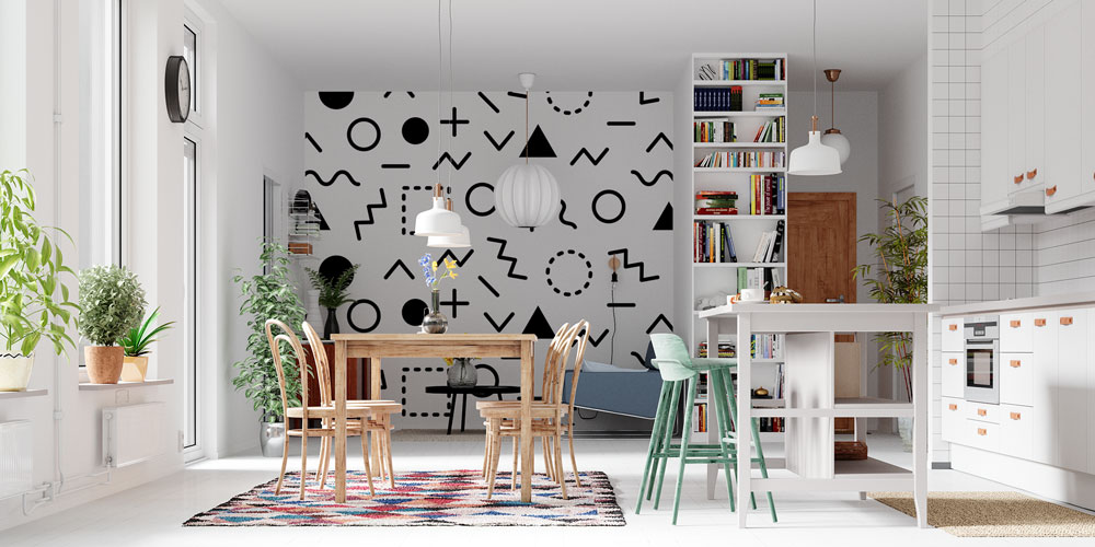 Memphis Tarzı Grafik Sembollü Desen Sanatı Duvar Kaplaması 5182