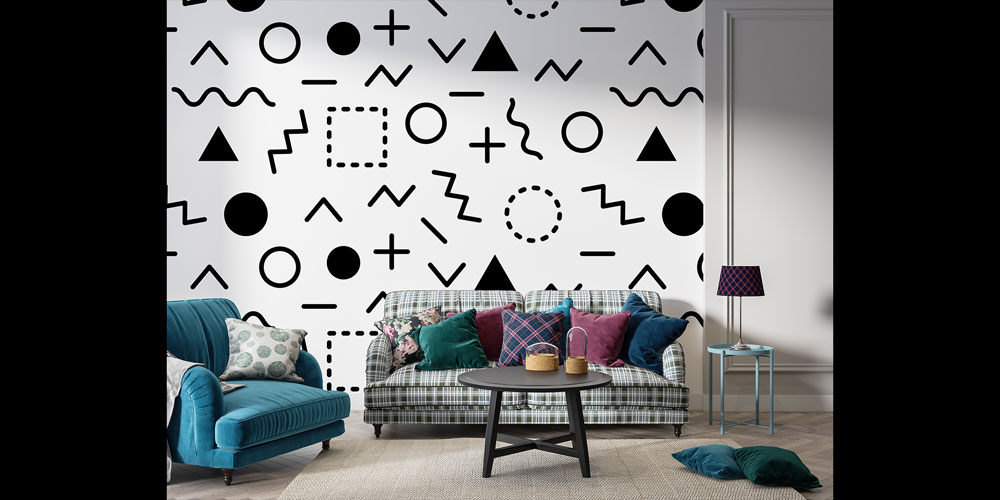 Memphis Tarzı Grafik Sembollü Desen Sanatı Duvar Kaplaması 5182