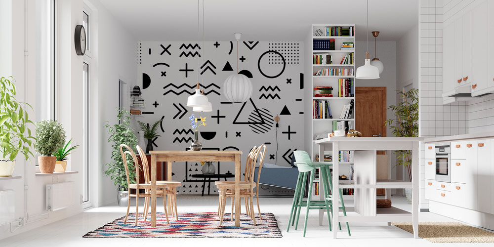 Memphis Tarzı Grafik Sembollü Desen Sanatı Duvar Kağıdı 5183